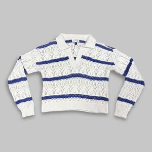Universal Thread White & Blue Knit Collared Sweater - Women’s XS